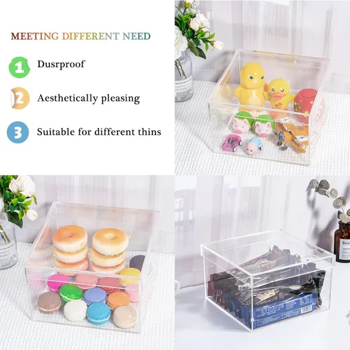 Vista 7 de Caja de plástico cuadrado de acrílico transparente, contenedores rectangulares de plástico con tapa, cajas de almacenamiento de 7.9 x 7.9 x 4.92