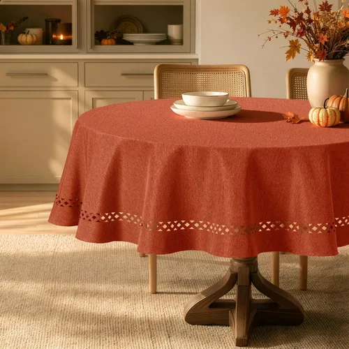 Vista 27 de MIULEE Army Green 60 Inch Round Linen Tablecloth with Decorative Cutouts