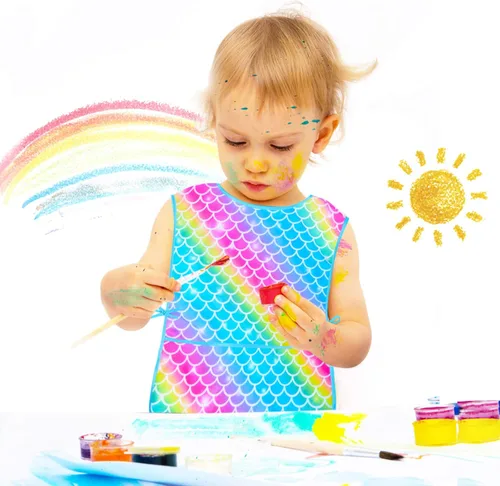 Vista 2 de Sylfairy Bata de arte para niños, impermeable, para pintar, delantal de pintura para niños pequeños