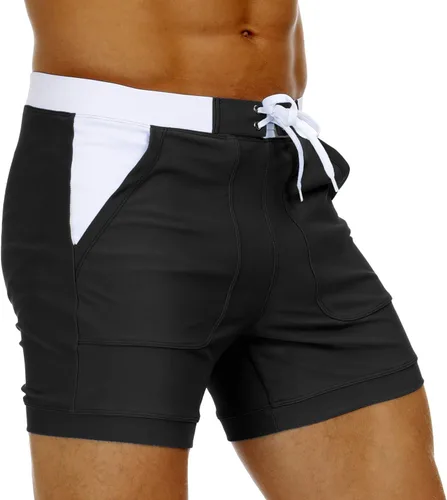 Vista 3 de MAGNIVIT Traje de baño para hombre, color liso, básico, largo, deportivo, con bolsillos