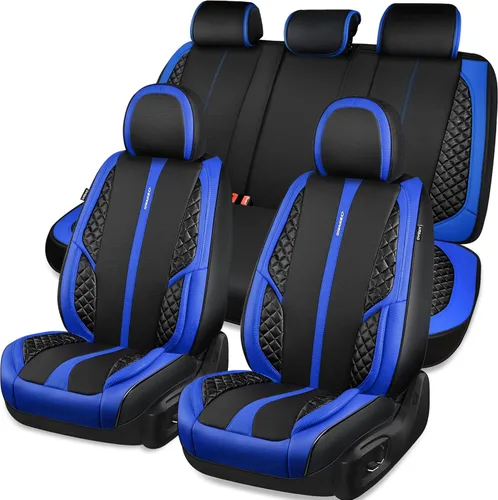 Vista 9 de CAR PASS Juego completo de fundas de asiento de automóvil de piel sintética rosa napa lindas para mujer, impermeables, acolchadas, ajuste universal