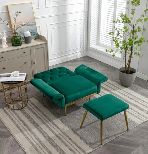 Vista 9 de Moderna tumbona de terciopelo para interiores con 3 ángulos reclinables, se convierte en reclinablecama, sofá cama convertible para sala de estar