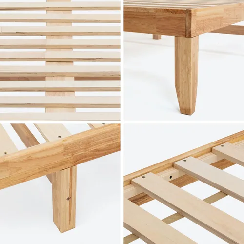 Vista 6 de Marco de cama de madera de goma tamaño Queen con almacenamiento para dormitorio, marco de cama resistente con soporte de listones de madera maciza