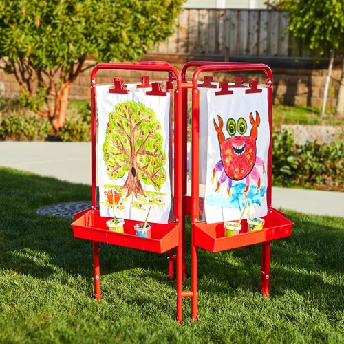 Vista 2 de Colorations 4WAPE - Caballete ajustable con marco de metal para interiores y exteriores con paneles acrílicos de pintura para cuatro niños
