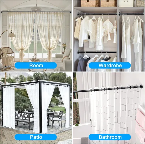 Vista 8 de TEECK Barra de cortina de ducha ajustable de 27 a 76 pulgadas, barra de cortina de tensión de resorte, nunca se oxida, barra de cortina de ducha