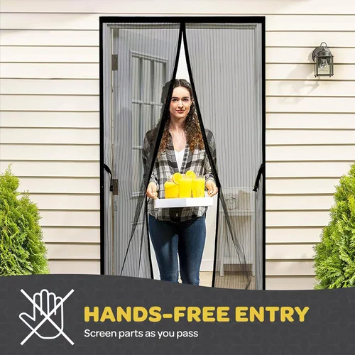 Vista 5 de Puerta mosquitera magnética manos libres, resistente, protector de malla de puerta de mosquitero autosellado, apto para mascotas y niños, hebilla