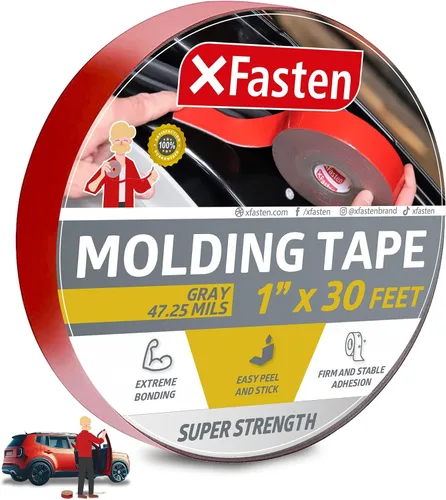 XFasten Cinta de moldeo automotriz súper resistente, gris, 1 pulgada x 30 pies, cinta de montaje exterior de doble cara para moldeo de carrocería de