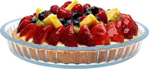 Simax Plato de vidrio estriado para tartas: poco profundo, a prueba de calor, frío y golpes, fabricado en Europa, 11 pulgadas