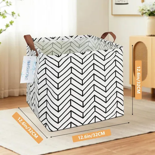Vista 2 de Cajas de almacenamiento cuadradas e impermeables de lona para la ropa sucia/el cuarto de los niños, cajas para estantes, cestas de regalo