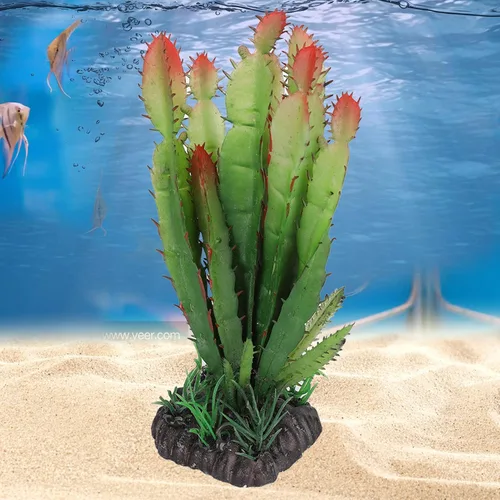 Vista 2 de Planta artificial de cactus, plantas acuáticas de plástico de simulación, terrario, reptiles, hábitats, decoración del hogar, para peces, acuarios