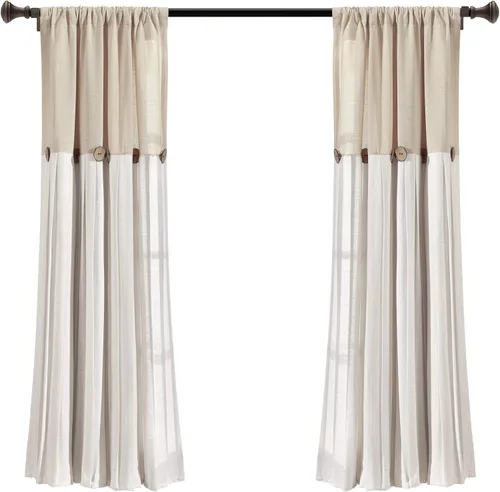 Vista 7 de Lush Decor - Cortinas de lino con botones de estilo granja, panel individual, diseño plisado de dos tonos de 40 pulgadas de ancho x 45 pulgadas