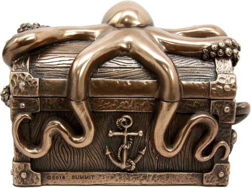 Vista 4 de Atlantic Collectibles gigante Kraken Pulpo Guarding pirata tesoro Caja decorativa de joyas figura