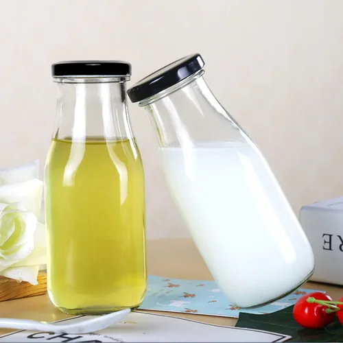 Vista 5 de QAPPDA Botellas de vidrio de 12 onzas, botellas de leche de vidrio transparente con tapas herméticas de metal negro, recipiente vintage para batidos