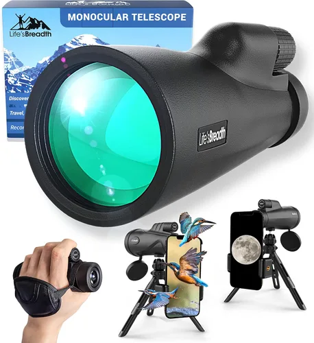 Telescopio monocular de 12 x 55 pulgadas con adaptador para teléfono inteligente y trípode mejorado, telescopio de mano HD, alcance monocular de