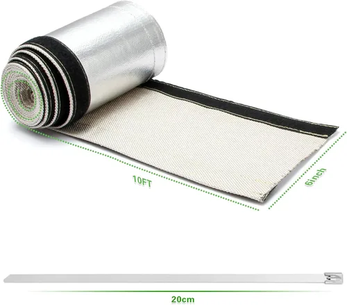 Vista 2 de Funda de calor aluminizada con protección térmica, línea de combustible, cable de calor, 1-1/2 pulgadas de diámetro interior x 10 pies con 20 bridas