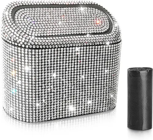Vista 19 de Accmor - Bote de basura con tapa para automóvil, mini organizador de basura automático con 30 bolsas de basura de plástico, contenedor de basura