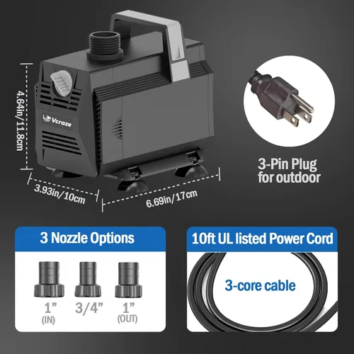 Vista 9 de Bomba de agua sumergible 600GPH/35W Bombas de fuente con control de flujo, bomba de estanque sumergible al aire libre con cable de alimentación de 3
