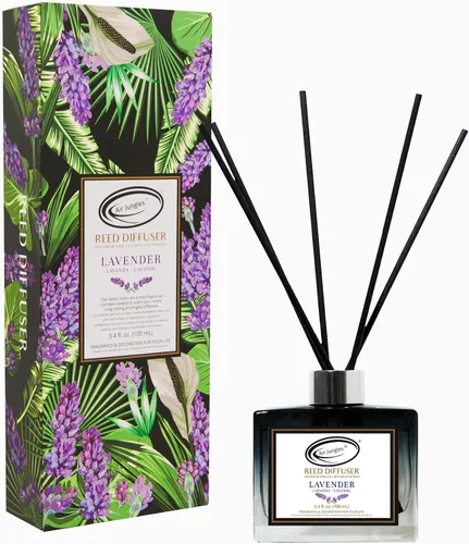 Air Jungles - Juego de difusor de varillas con varillas de lavanda de 3.4 onzas líquidas | Lavender Home Fragrance Diffuser with Reed Sticks for