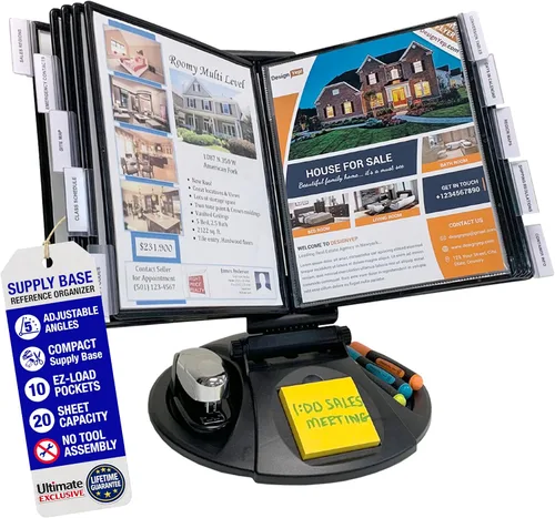 Ultimate Office AdjustaView - Organizador de referencia de escritorio de 10 bolsillos con base de almacenamiento de suministros y bolsillos EZ-Load