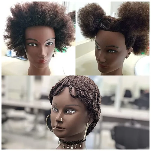 Vista 6 de MORRIS Cabeza de maniquí afro de entrenamiento de cabello humano de 10 pulgadas, cabello corto y rizado para principiantes para practicar trenzado