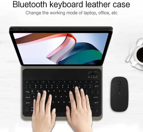 Vista 2 de Funda de teclado para Xiaomi Redmi Pad de 10.61 pulgadas, funda inteligente delgada ligera con tapas de teclas redondas retro, lindo teclado