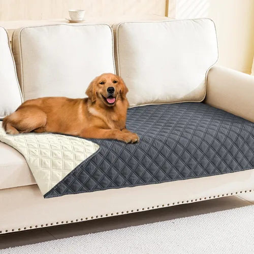 Vista 42 de Smiry Funda impermeable para cama de mascota, suave y lavable, para muebles, cama, sofá, reversible, a cuadros (30 x 53 pulgadas, color beige/beige)