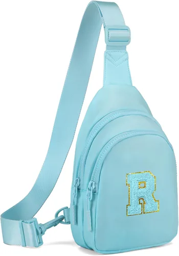 Vista 6 de Viverte Pequeña bolsa con inicial para niñas y mujeres, bonita cangurera cruzada de regalo