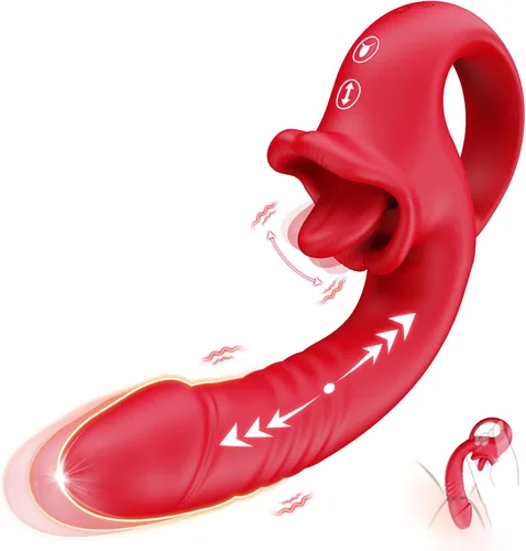 Consolador Vibrador con Empuje Juguetes Sexuales para Mujeres, Consoladores Juguetes para Adultos Vibrador de Lamer Clítoris y Punto G con 10 2-Rosa