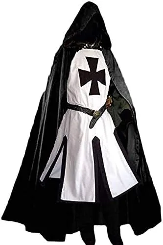 Nautical-Mart - Túnica para hombre medieval de los caballeros templarios del renacimiento para Halloween, abrigo de guerrero negro de la peste