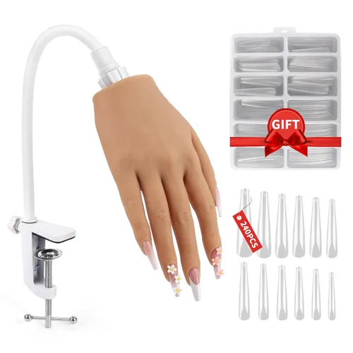 Vista 11 de LIONVISON Mano de práctica de silicona para uñas acrílicas con soporte, soporte de mano realista para práctica de uñas, mano de maniquí