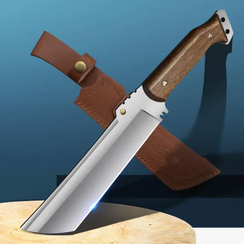 Vista 8 de Machete de supervivencia con funda para cortar árboles, para trabajo de jardín y para machetes de bushcrafting, machete de hoz de servicio pesado
