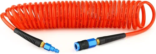 Vista 10 de GASHER Manguera de aire de retroceso de poliuretano de 1/4 "x 50FT con restrictor de curva, acoplador rápido industrial de 1/4" y enchufe