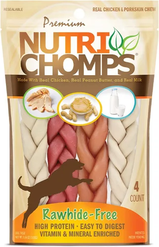 NutriChomps Masticables para Perros, Trenzas de 6 Pulgadas, Fáciles de Digerir, Snacks para Perros sin Piel Cruda, Saludables, Pollo Real, Sabores a