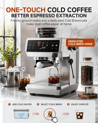 Vista 12 de AMZCHEF Máquina de café expreso con molinillo, control de temperatura, 44