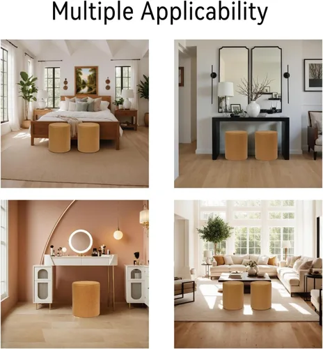 Vista 7 de Get Set Style Otomana Redonda Moderna con Asiento Acolchado Suave, Taburete de Tocador Multifuncional para Maquillaje, Reposapiés Tapizado Taburete