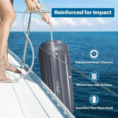 Vista 4 de Juego de 4 parachoques para botes acanalados con orificio central, de 10 x 28 pulgadas, para atraque, viene con cuerdas y bomba para inflar
