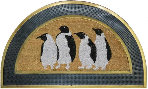 Imports Decor Penguins - Felpudo medio redondo de goma con parte trasera de fibra de coco, 18 x 30 x 1 pulgada