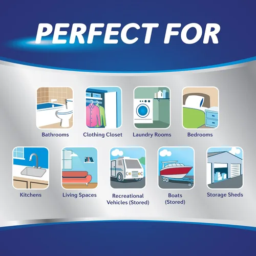 Vista 5 de DampRid Absorbedor de humedad reutilizable con 4 tabletas de gota, sin fragancia, 15.8 onzas, atrae y atrapa el exceso de humedad y elimina