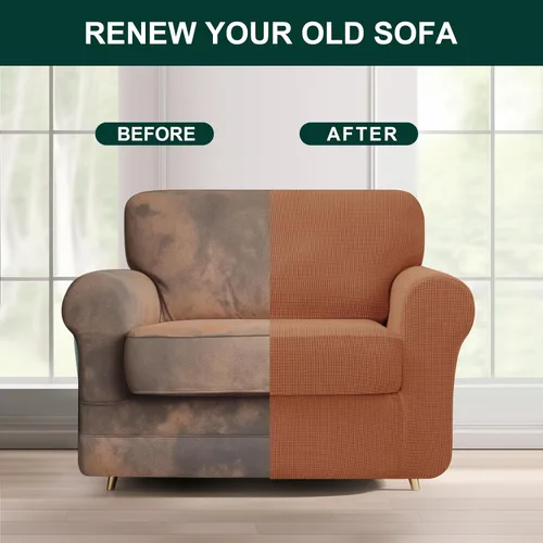 Vista 180 de CHUN YI Fundas para sofá de 7 piezas, lavables, fundas elásticas para sofá de 3 cojines con respaldo y fundas de cojín separados, protector