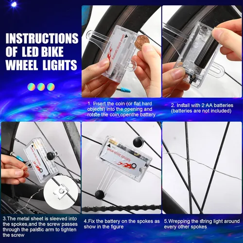 Vista 2 de Woanger 6 luces LED para bicicleta para montar por la noche, marco de bicicleta y luces de rueda, accesorios de decoración de bicicleta a