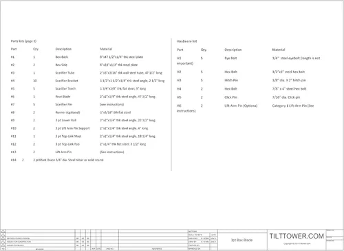 Vista 3 de Planos de hoja de caja de 3 puntos, accesorio de tractor raspador de caja de jardín, construye el tuyo propio