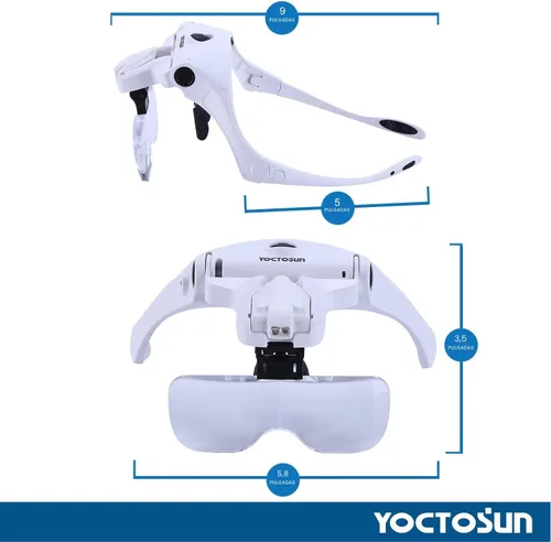 Vista 7 de Lupa YOCTOSUN de cabeza LED, recargable, manos libres, lupa de diadema con 2 LEDs con soporte profesional de luz para fabricación de joyería