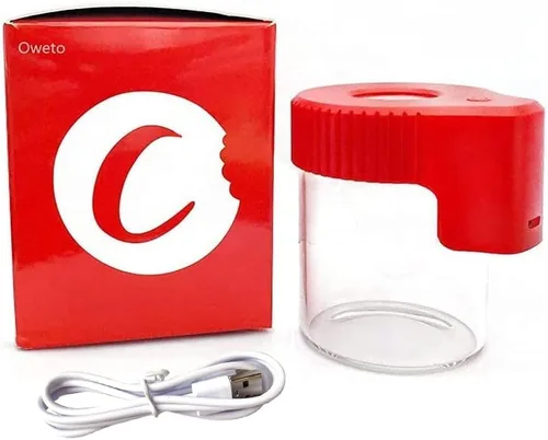 Vista 10 de Tarro de almacenamiento de vidrio transparente con sello LED, botella de vidrio ornamental con luz y aumento (Negro)