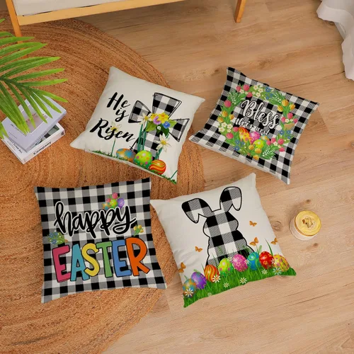 Vista 2 de Neatee Living Juego de 4 fundas de almohada de Pascua de 18 x 18 pulgadas, fundas de almohada decorativas de primavera, fundas de cojín
