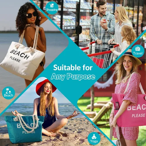 Vista 7 de TESALATE Bolsa grande de lona para playa con cremallera para mujer, para nadar, viajar, ir de compras, gimnasio y vacaciones en la playa