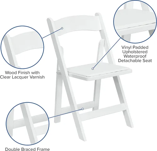 Vista 66 de HERCULES™ silla plegable de madera blanca, con asiento acolchado, Vinilo, Mahogany