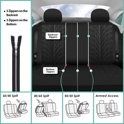 Vista 6 de Cubiertas de asiento de auto de tela clásicas FH-FB102112, Negro
