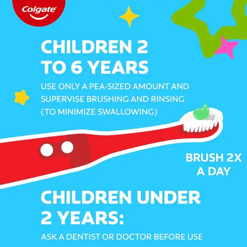 Vista 7 de Colgate pasta de dientes anticavidades para niños con flúor para edades de 2+, sabor a explosión de sandía - 4.6 onzas (4 unidades)