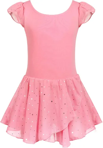 Vista 16 de Arshiner - Vestido de baile de ballet con mangas con volantes, leotardo de tutú con ruedo para niñas Lila