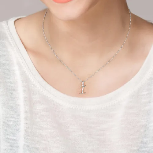 Vista 3 de DZON Sterling Silver 120Ct TDW Diamond Studded Initial Charms Alphabet Name Letters A-Z Pendant Necklace for Women(I-J,I2)